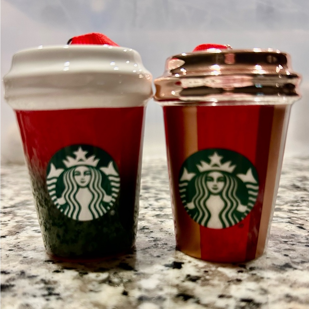 Starbucks Red and Metallic Mini Cup Duo